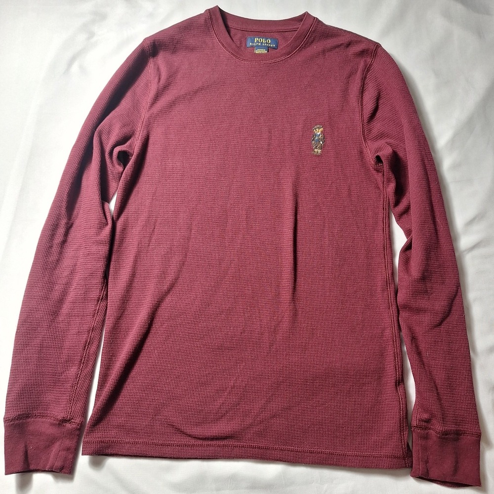 Polo Ralph Lauren Polo Bear Waffle Knit Thermal Sleep Shirt Mens L Burgundy